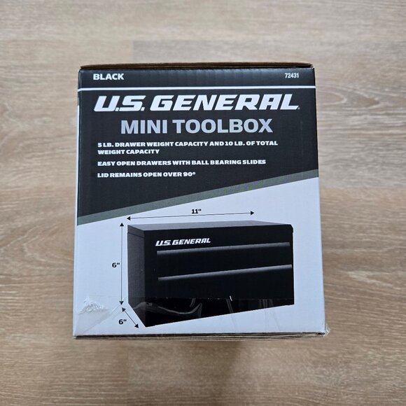 US General Black Mini Tool Box 2 Drawers Top Compartment New Sealed in Box - Picture 11 of 14
